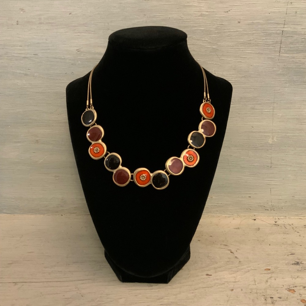 Modern Art Deco Inspired Boho Chic Multicolor Statement Bib Necklace 17-20" GC